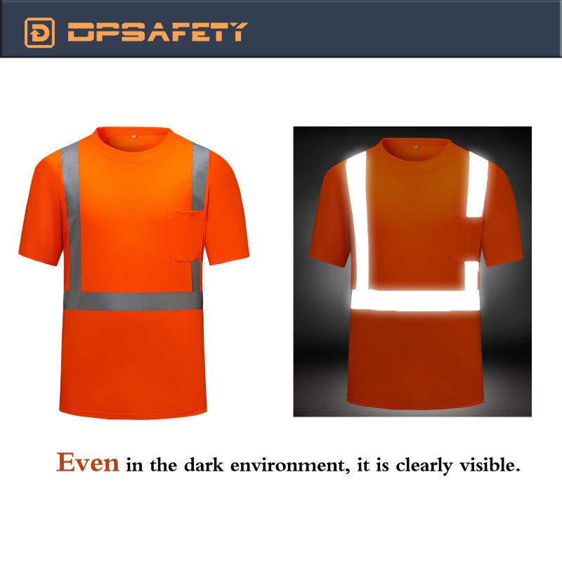 DPSAFETY High Visibility Shirts Quick Dry Safety T Shirts with Reflective Strips and Pocket Short Sleeve Mesh Hi Vis Construction Work Class 2 Shirt for Men/Women Orange,5XL - Image 5
